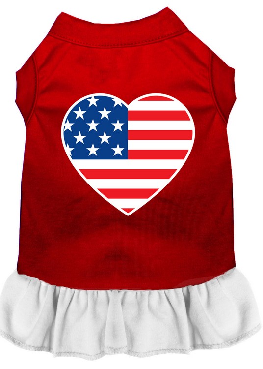 American Flag Heart Screen Print Dress Red with White XS